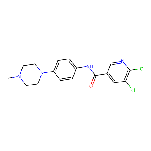 5,6-dichloro-N-[4-(4-methylpiperazin-1-yl)phenyl]pyridine-3-carboxamide structure