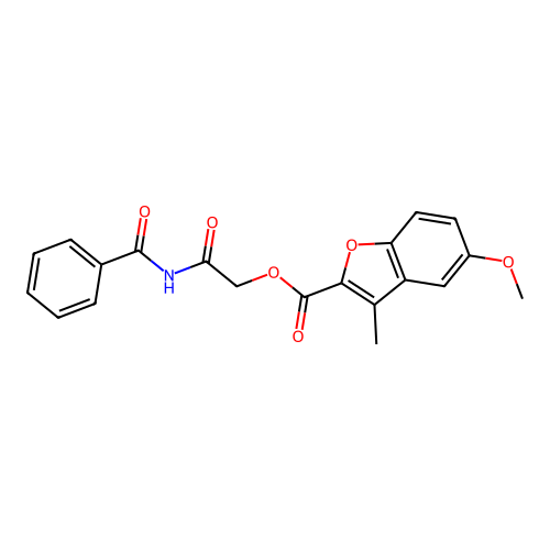(2-Benzamido-2-oxoethyl) 5-methoxy-3-methyl-1-benzofuran-2-carboxylate structure