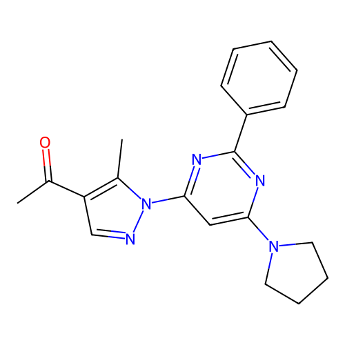 1-[5-Methyl-1-(2-phenyl-6-pyrrolidin-1-ylpyrimidin-4-yl)pyrazol-4-yl]ethanone structure