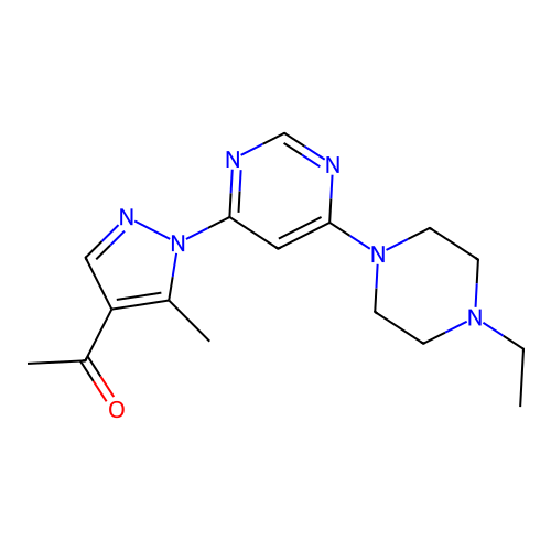 1-(1-(6-(4-ethylpiperazin-1-yl)pyrimidin-4-yl)-5-methyl-1H-pyrazol-4-yl)ethanone structure