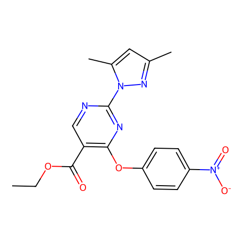 ethyl 2-(3,5-dimethyl-1H-pyrazol-1-yl)-4-(4-nitrophenoxy)pyrimidine-5-carboxylate structure