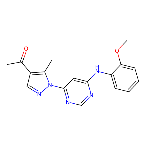 1-[1-[6-(2-methoxyanilino)pyrimidin-4-yl]-5-methylpyrazol-4-yl]ethanone structure