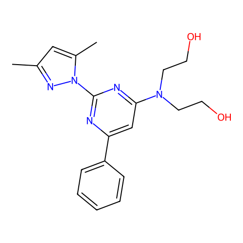 2,2'-((2-(3,5-dimethyl-1H-pyrazol-1-yl)-6-phenylpyrimidin-4-yl)azanediyl)diethanol structure