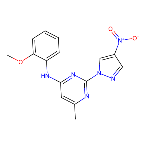 N-(2-methoxyphenyl)-6-methyl-2-(4-nitro-1H-pyrazol-1-yl)pyrimidin-4-amine structure