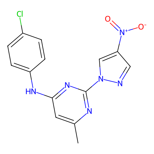 N-(4-chlorophenyl)-6-methyl-2-(4-nitro-1H-pyrazol-1-yl)pyrimidin-4-amine structure