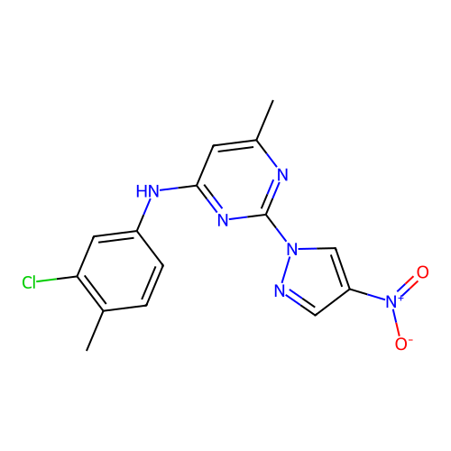 N-(3-chloro-4-methylphenyl)-6-methyl-2-(4-nitro-1H-pyrazol-1-yl)pyrimidin-4-amine structure
