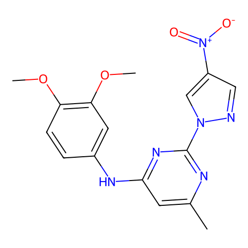 N-(3,4-dimethoxyphenyl)-6-methyl-2-(4-nitro-1H-pyrazol-1-yl)pyrimidin-4-amine structure