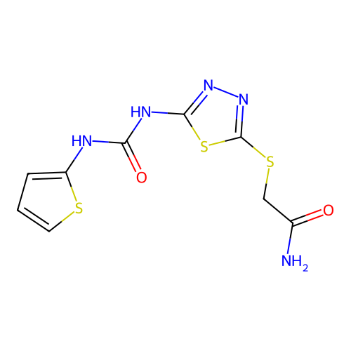 2-((5-(3-(Thiophen-2-yl)ureido)-1,3,4-thiadiazol-2-yl)thio)acetamide structure