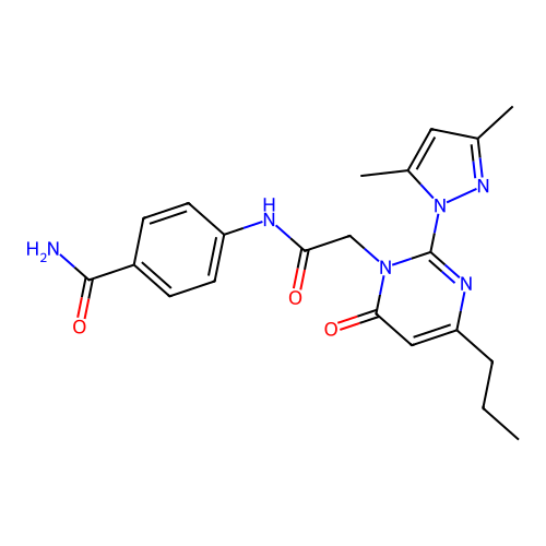 4-(2-(2-(3,5-dimethyl-1H-pyrazol-1-yl)-6-oxo-4-propylpyrimidin-1(6H)-yl)acetamido)benzamide structure