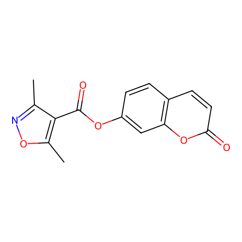 (2-Oxochromen-7-yl) 3,5-dimethyl-1,2-oxazole-4-carboxylate structure