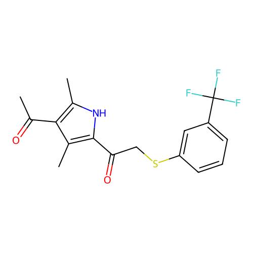 1-(4-acetyl-3,5-dimethyl-1H-pyrrol-2-yl)-2-[3-(trifluoromethyl)phenyl]sulfanylethanone structure