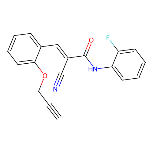 (E)-2-cyano-N-(2-fluorophenyl)-3-(2-prop-2-ynoxyphenyl)prop-2-enamide structure