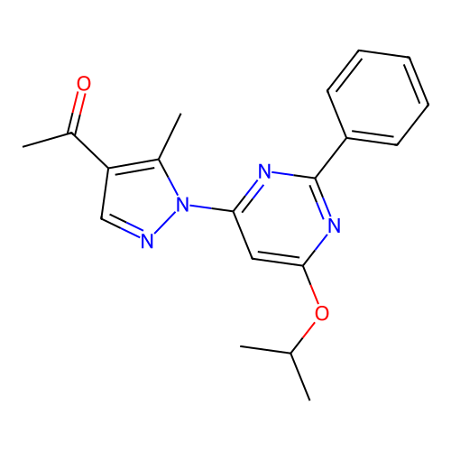 1-(1-(6-isopropoxy-2-phenylpyrimidin-4-yl)-5-methyl-1H-pyrazol-4-yl)ethanone structure