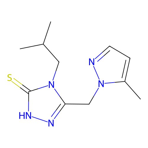 4-Isobutyl-5-((5-methyl-1H-pyrazol-1-yl)methyl)-4H-1,2,4-triazole-3-thiol structure