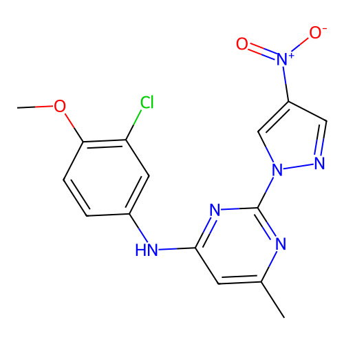 N-(3-chloro-4-methoxyphenyl)-6-methyl-2-(4-nitro-1H-pyrazol-1-yl)pyrimidin-4-amine structure