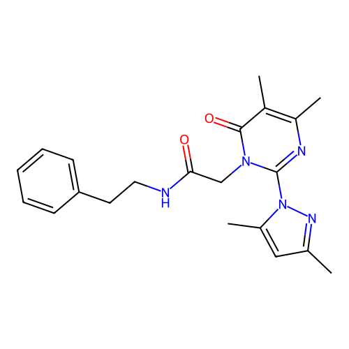 2-[2-(3,5-dimethyl-1H-pyrazol-1-yl)-4,5-dimethyl-6-oxo-1,6-dihydropyrimidin-1-yl]-N-(2-phenylethyl)acetamide structure