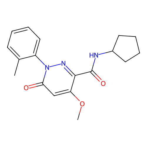 N-cyclopentyl-4-methoxy-6-oxo-1-(o-tolyl)-1,6-dihydropyridazine-3-carboxamide structure