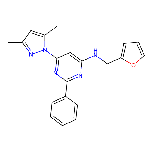 6-(3,5-dimethyl-1H-pyrazol-1-yl)-N-(furan-2-ylmethyl)-2-phenylpyrimidin-4-amine structure