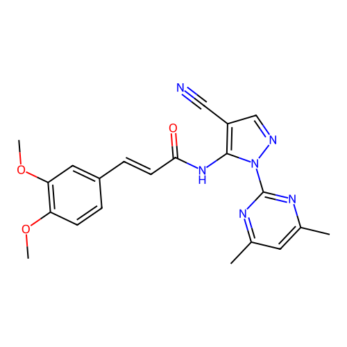 (E)-N-(4-cyano-1-(4,6-dimethylpyrimidin-2-yl)-1H-pyrazol-5-yl)-3-(3,4-dimethoxyphenyl)acrylamide structure