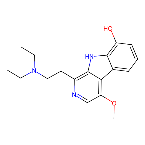 1-[2-(diethylamino)ethyl]-4-methoxy-9H-pyrido[3,4-b]indol-8-ol structure