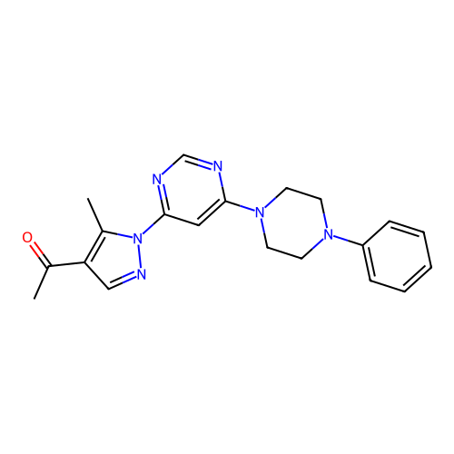 1-(5-methyl-1-(6-(4-phenylpiperazin-1-yl)pyrimidin-4-yl)-1H-pyrazol-4-yl)ethanone structure