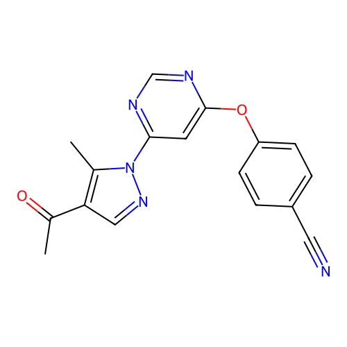 4-((6-(4-乙酰基-5-甲基-1H-吡唑-1-基)嘧啶-4-基)氧代)苯甲腈 structure
