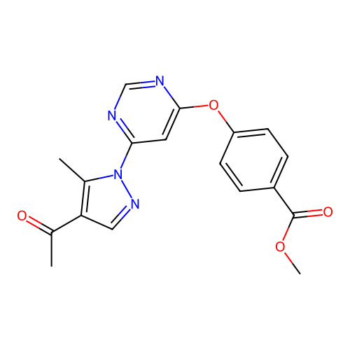 methyl 4-((6-(4-acetyl-5-methyl-1H-pyrazol-1-yl)pyrimidin-4-yl)oxy)benzoate structure