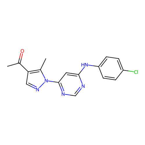 1-(1-(6-((4-chlorophenyl)amino)pyrimidin-4-yl)-5-methyl-1H-pyrazol-4-yl)ethanone structure