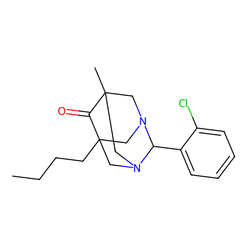 5-Butyl-2-(2-chlorophenyl)-7-methyl-1,3-diazatricyclo[3.3.1.1~3,7~]decan-6-one structure