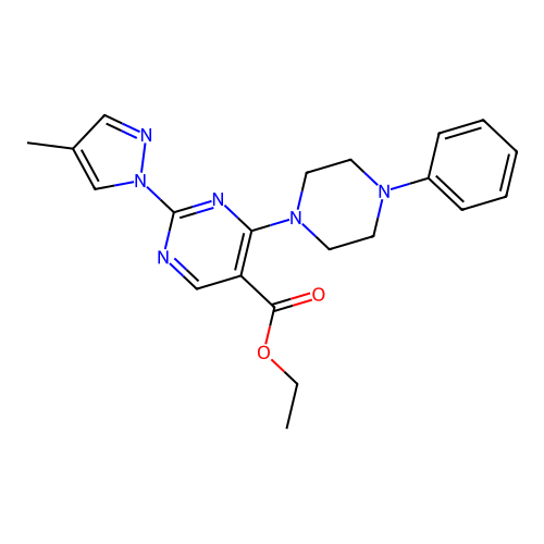 ethyl 2-(4-methyl-1H-pyrazol-1-yl)-4-(4-phenylpiperazin-1-yl)pyrimidine-5-carboxylate structure