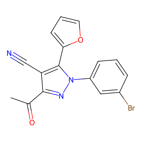 3-Acetyl-1-(3-bromophenyl)-5-(furan-2-yl)pyrazole-4-carbonitrile structure