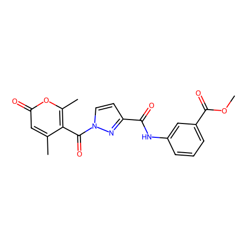 methyl 3-(1-(4,6-dimethyl-2-oxo-2H-pyran-5-carbonyl)-1H-pyrazole-3-carboxamido)benzoate structure