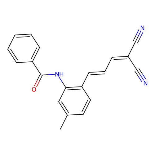N-[2-[(1E)-4,4-dicyanobuta-1,3-dienyl]-5-methylphenyl]benzamide structure