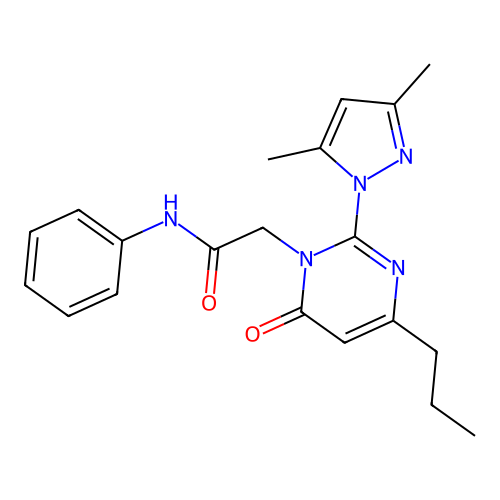 2-(2-(3,5-dimethyl-1H-pyrazol-1-yl)-6-oxo-4-propylpyrimidin-1(6H)-yl)-N-phenylacetamide structure