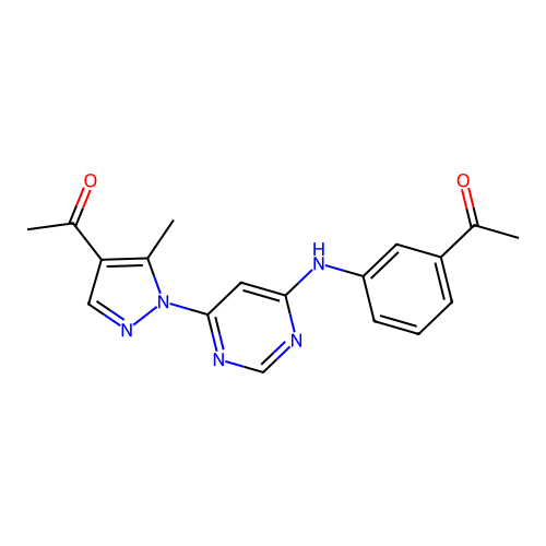 1-(3-((6-(4-acetyl-5-methyl-1H-pyrazol-1-yl)pyrimidin-4-yl)amino)phenyl)ethanone structure