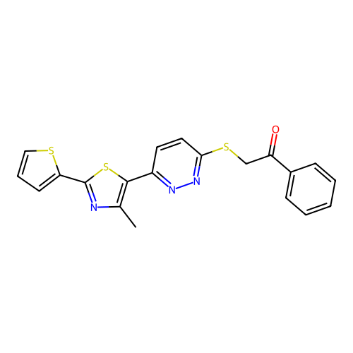 2-({6-[4-methyl-2-(thiophen-2-yl)-1,3-thiazol-5-yl]pyridazin-3-yl}sulfanyl)-1-phenylethan-1-one structure