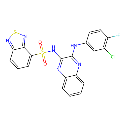 N-(3-((3-chloro-4-fluorophenyl)amino)quinoxalin-2-yl)benzo[c][1,2,5]thiadiazole-4-sulfonamide structure