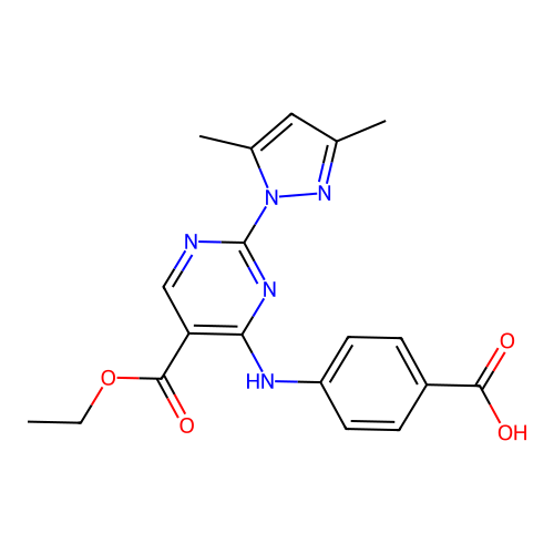 4-((2-(3,5-dimethyl-1H-pyrazol-1-yl)-5-(ethoxycarbonyl)pyrimidin-4-yl)amino)benzoic acid structure