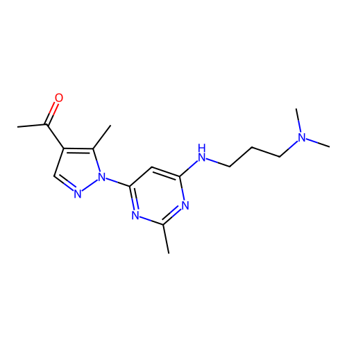 1-(1-(6-((3-(dimethylamino)propyl)amino)-2-methylpyrimidin-4-yl)-5-methyl-1H-pyrazol-4-yl)ethanone structure