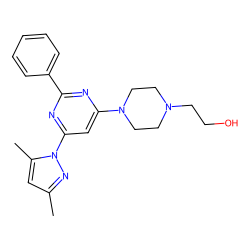 2-(4-(6-(3,5-dimethyl-1H-pyrazol-1-yl)-2-phenylpyrimidin-4-yl)piperazin-1-yl)ethanol structure