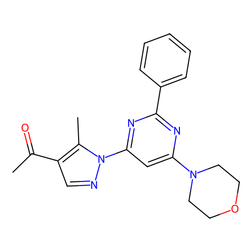 1-(5-methyl-1-(6-morpholino-2-phenylpyrimidin-4-yl)-1H-pyrazol-4-yl)ethanone structure