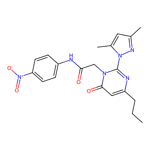 2-(2-(3,5-dimethyl-1H-pyrazol-1-yl)-6-oxo-4-propylpyrimidin-1(6H)-yl)-N-(4-nitrophenyl)acetamide structure