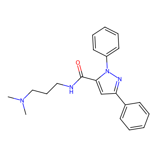 N-(3-(dimethylamino)propyl)-1,3-diphenyl-1H-pyrazole-5-carboxamide structure