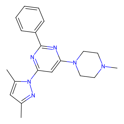 4-(3,5-dimethyl-1H-pyrazol-1-yl)-6-(4-methylpiperazin-1-yl)-2-phenylpyrimidine structure