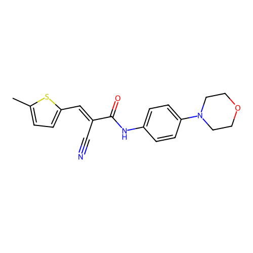 2-cyano-3-(5-methylthiophen-2-yl)-N-[4-(morpholin-4-yl)phenyl]prop-2-enamide structure