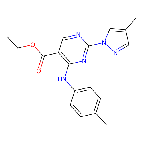 ethyl 4-(4-methylanilino)-2-(4-methylpyrazol-1-yl)pyrimidine-5-carboxylate structure