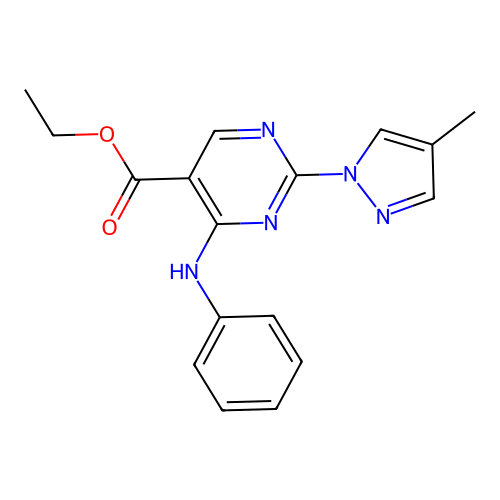 ethyl 2-(4-methyl-1H-pyrazol-1-yl)-4-(phenylamino)pyrimidine-5-carboxylate structure