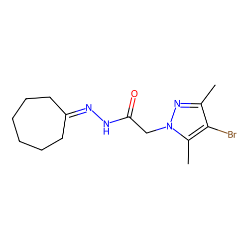 2-(4-bromo-3,5-dimethyl-1H-pyrazol-1-yl)-N'-cycloheptylideneacetohydrazide structure