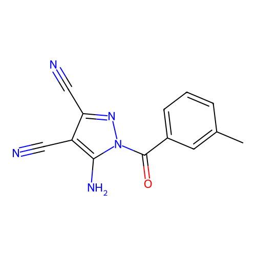 5-amino-1-[(3-methylphenyl)carbonyl]-1H-pyrazole-3,4-dicarbonitrile structure