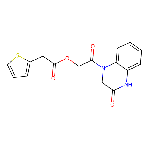 2-(3,4-Dihydro-3-oxo-1(2H)-quinoxalinyl)-2-oxoethyl 2-thiopheneacetate structure